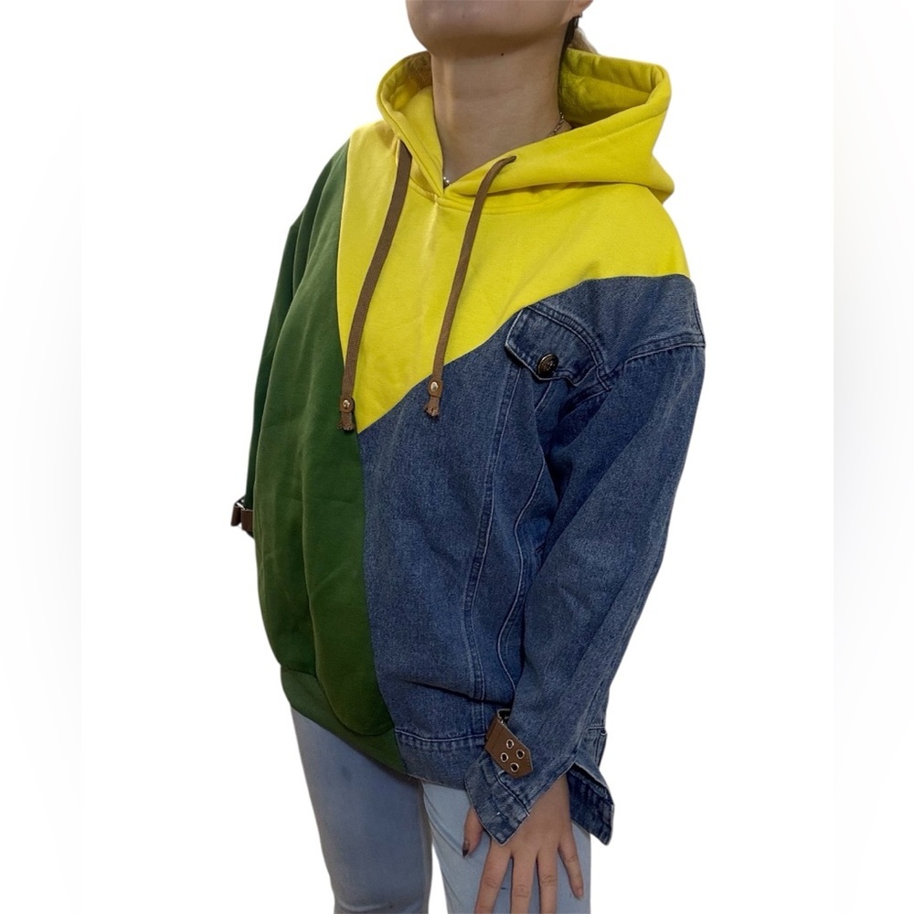 New Colorblock Hoodie with Denim and Buckle Details - Picture 12 of 13
